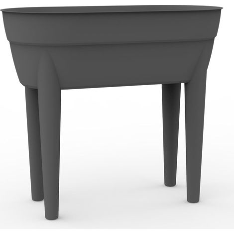 Jardinière Haute - 48 L - Zone Rétention d'eau - Pieds avec Bouchon Evacuation - Barre Métallique de Renfort - 77,1 x 37,6 x H. 68 cm - Gris Anthracite (1/5)