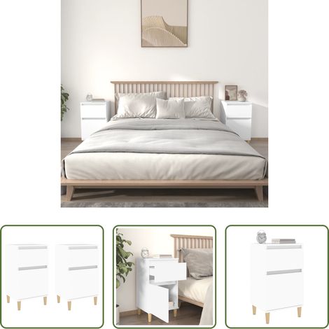 vidaXL Nachttisch Holz - Nachttische 2 Stk. Weiß 40x35x70 cm (1/5)