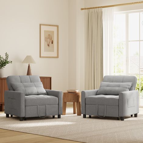 Bealife – Fauteuil convertible 1 place avec rangement – Dossier réglable 3 positions – Acier et tissu en lin – Roues pour mobilité facile