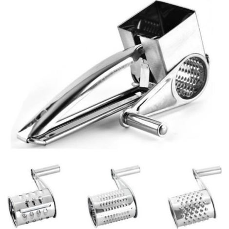 Râpe Rotative - Acier Inoxydable 430 - Pour Fromage Légumes Chocolat Noix - 3 Disques Interchangeables - 1 Pièce