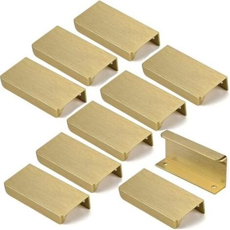 Set mit 10 goldenen Griffen - Unsichtbarer Griff, goldener Küchenschrankgriff, goldener Möbelgriff aus Aluminiumlegierung, 64 mm Mittenabstand (1/5)