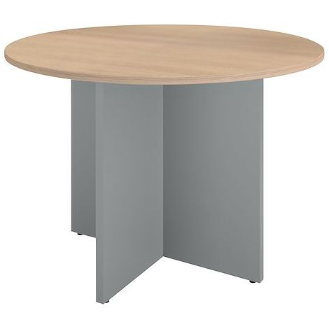 Table ronde 100 cm plateau chêne clair pieds croix aluminium Essens - Maxiburo