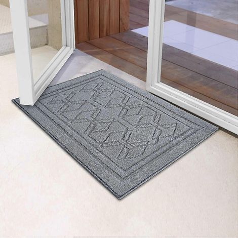 Tapis d'entrée intérieur anti-salissures 51 x 81 cm lavable antidérapant grattoir à chaussures (gris clair) (1/5)