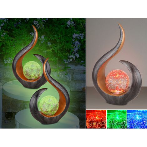Solarleuchten 2er Set mit Glaskugel und Farbwechsel, Schwarz Gold, Höhe 33,5cm (1/5)