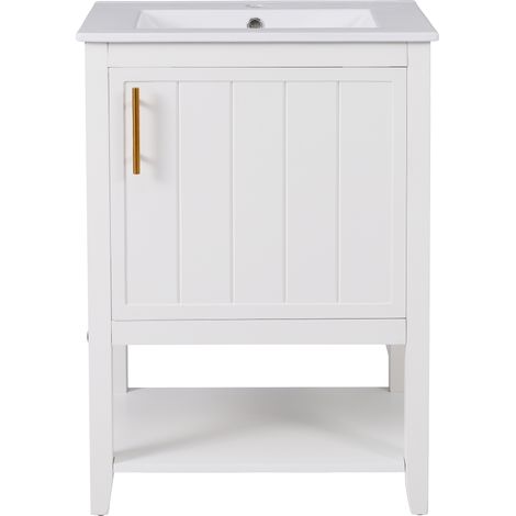 Mobile bagno con lavabo in ceramica bianco 61 x 47 x 87 cm con ripiano, MDF (1/5)