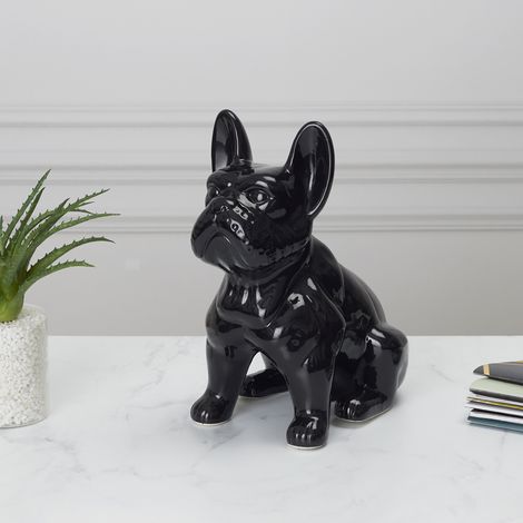 Statuette - HOME DECO FACTORY - Bulldog - Céramique - Marbrée - Noire