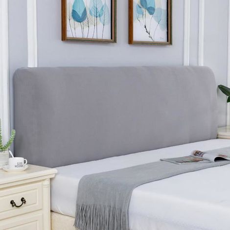 Housse de Tête de Lit - Extensible 1,5 x 0,8 m - Pour Dossier jusqu'à 70 cm de Hauteur et 30 cm d'Épaisseur - Gris Clair - 1 Pièce (1/4)