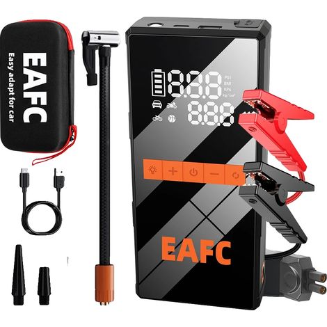 Démarreur de voiture portable, 1200A de puissance de crête, compresseur d'air intégré, Noir avec boîte, Alimenté par batterie (1/2)