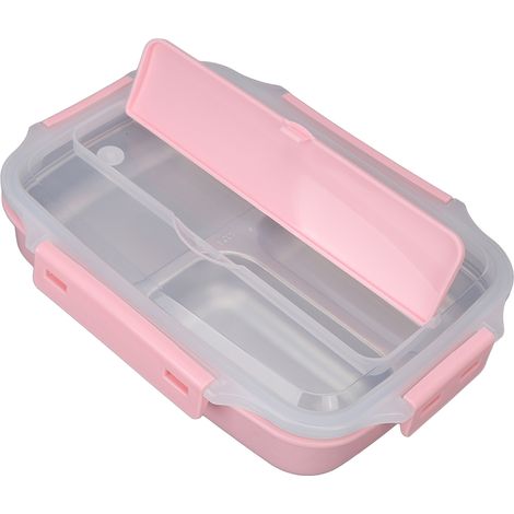 Boîte à lunch Bento isotherme à 3 compartiments, étanche, en acier inoxydable 304, rose, idéale pour les élèves, l'école et le bureau. (1/5)