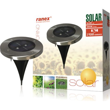 Ranex Ra-5000389 Spot solaire rond à LED en acier inoxydable brossé et verre (1/4)