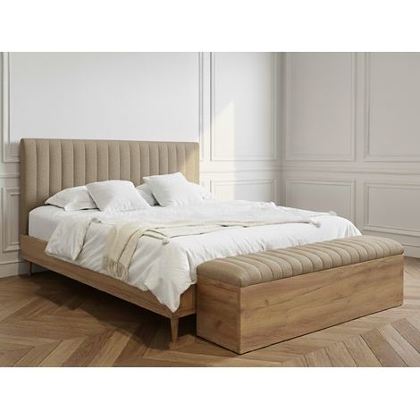 BOBOCHIC - Lit OCEANE avec lattes massives tissu texturé + Bout de lit OCEANE 140x190 Beige (1/5)