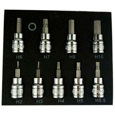 Coffret cliquet et douilles Jeu de 9 douilles hexagonales pour clé Allen métrique 3/8\ (1/3)