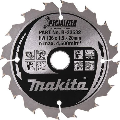 Makita lama per sega Specialized, 136 x 20 mm, 16Z, B 33532