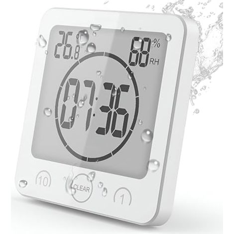 Horloge de Salle de Bain Horloge de Douche Contrôle Tactile étanche Alarme Numérique LCD Thermomètre Hygromètre Minuterie de (1/4)