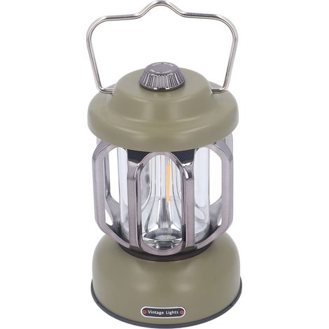 Lanterne de camping rétro, lampe de camping vintage rechargeable USB-C, 3 modes d'intensité, avec crochet, étanche, LED verte pour tente et jardin. (1/5)