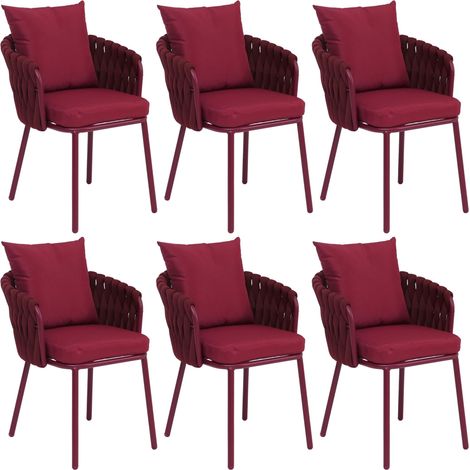 [NON UTILIZZATO] Set 6 sedie da sala pranzo alluminio HHG-190, poltrona interno, stoffa/tessuto (180g/m²) intreccio in corda, bordeaux
