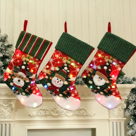 Weihnachtssocken mit LED-Lichtern, weihnachtliches Design, große Strumpf-Hängedekoration, Geschenk für Weihnachtsbaum, Kamin oder Wand (1/5)