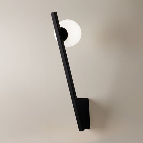 Applique murale design noire – torche & globe verre MESA (1/5)