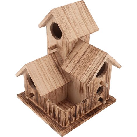 Vogelhaus aus Holz mit Dach, ländliches kleines Vogelhaus mit Futterhäuschen für drinnen und draußen, Terrasse (1/5)
