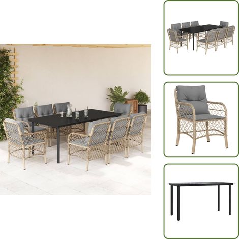 The Living Store Ensemble à manger de jardin et coussins 9 pcs mélange beige - Table de jardin (1/5)