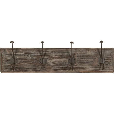 Attaccapanni da parete in legno massiccio e ferro forgiato a mano finitura legno anticato 78x10x21 cm (1/4)