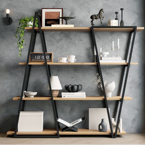 Libreria geometrica 158 x 35 x 166 cm in MDF e metallo nero e marrone DESVIAE (1/5)
