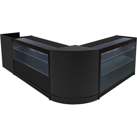 Comptoirs de Vente en MDF Noir à LED Blancs Ensemble Vega CM60 TB60 K1200 C1200 3 Unités de Rangement Étagères Internes Portes Coulissantes Verouillables Réception Bureau Vêtements [Clés INCLUS] (1/5)