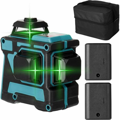 Niveau laser Indicateur de niveau laser multifonction 3D 12 lignes + batterie + chargeur + étui de transport corps bleu, deux batteries, Prise européenne - Prise européenne Niveau laser (1/5)