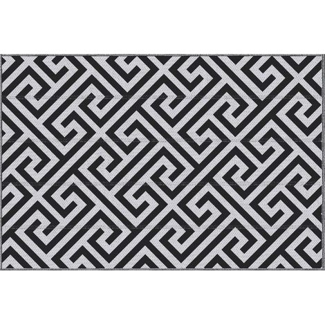 Tapis D'extérieur - Polypropylène - Double Face - 121 x 182 cm - Anti-effilochage - Noir Et Blanc (1/5)