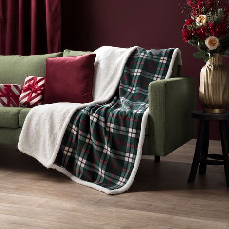 Plaid polaire cocooning vert 130x170 Carreaux (1/3)
