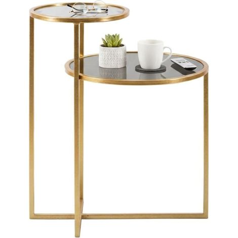 Dmora - Wohnzimmertisch Yoko, Niedriger Wohnzimmertisch, Kaffeeregal, Couchtisch für Sofa, 50x40 h61 cm, Gold