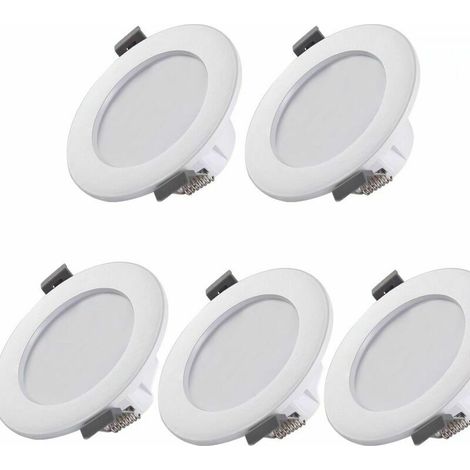 Perle rare 5 spots LED pour salle de bain, IP44 Diamètre du visage taille 100mmTaille du trou 75-95mm blanc, plafonnier encastré, panneau LED 6W, lumière chaude 3000K