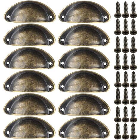 Möbelgriffe im Vintage-Stil, Schubladenknöpfe aus Metall, Muschelform, für Schränke, Kleiderschränke, Kommoden, Küchenschubladen, Antik-Messing, 8135 mm, 12 Stück