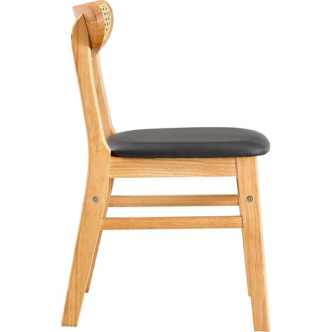 Chaise de cuisine 2 pièces ergonomique dossier en rotin bois massif assise rembourrée style scandinave forme ergonomique (1/5)
