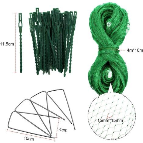 Filet de protection contre les oiseaux 4 m x 10 m pour jardin et arbres fruitiers, avec attaches de câble et supports de jardin en forme de U (vert) (1/5)