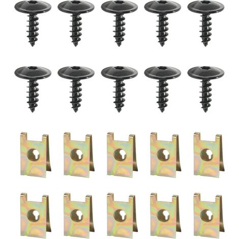 20PCS Kit Clips de Fixation Voiture,U-Clips Et Des Vis Kit Universal Metal,Vis et Écrous de Fixation pour Garde-Boue de Voiture,Remplace N90974701,Adapté à La Plupart Des Voitures (1/5)