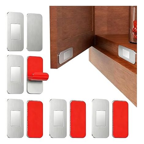 5 Paires Aimant Porte Placard, Loqueteau Magnétique Ultra Mince en Acier Inoxydable, Aimant Autocollant Puissant pour Porte de Placard, Armoire, Tiroir, Fermeture Magnétique, Argenté, 20x40mm (1/5)