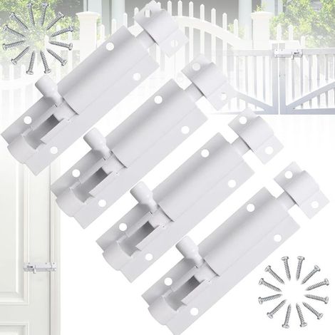 Pestillo de puerta corredera de 4 piezas, pestillo blanco, pestillo deslizante de aleación de aluminio, pestillo deslizante de 7,6 cm (3 pulgadas) con tornillos, para jardín, baño, cobertizo, garaje. (1/5)