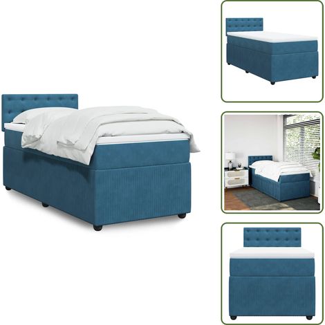 Materasso morbido - vidaXL Giroletto a Molle con Materasso Blu 90x190 cm in Velluto - Letto con testiera