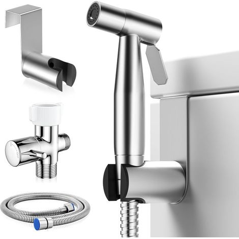 Kit de nettoyage de toilettes bidet portable (comprend une buse manuelle réglable et un tuyau) Argent (1/5)