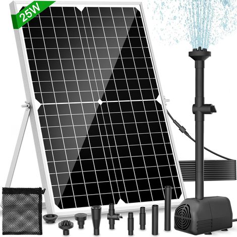 1 Pompe Solaire Étang, 25 W Panneau Verre, Débit 1700 L/h, 4 Buses Jet, Filtration Maille, Bassin Jardin (1/5)