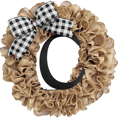 Plaque De Bienvenue En Bois - Couronne Décorative Pour Porte D'Entrée - Avec Ruban Et Lettres Personnalisables - Convient Pour Extérieur Toute L'Année - 1 Pièce (1/3)