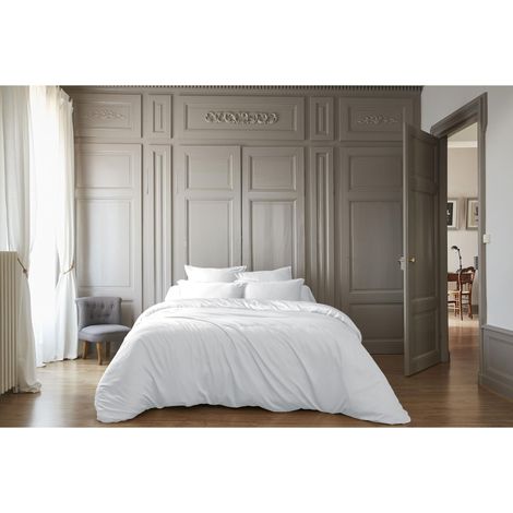 Pack Housse de couette 240 x 220 cm bambou de satin 120 fils Salomé + Drap housse 140 x 190 cm Blanc (1/5)