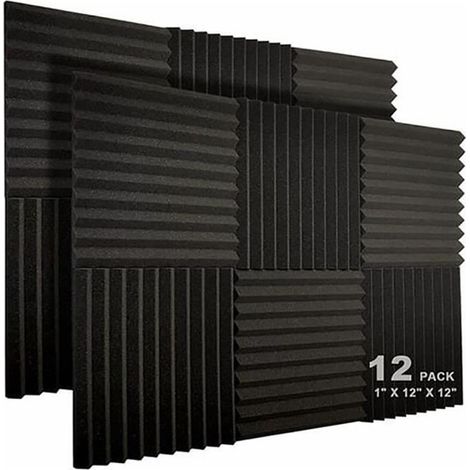 Panneaux acoustiques - - 12 panneaux - 1x12x12 pouces - Mousse insonorisante - Noir