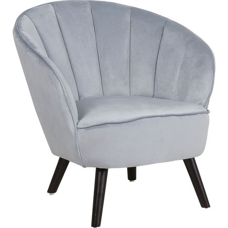 Sillón tapizado en tela de terciopelo gris claro silla decorativa con respaldo glam forma de concha Dala