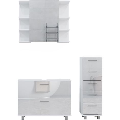 Set di mobili da bagno Ilias, Bianco lucido, 3 parti, con base 80 cm, Vicco