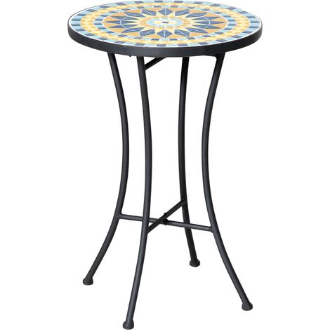 Beistelltisch aus Metall für den Garten mit Mosaikplatte, Ø 35,5 x 53,5 cm