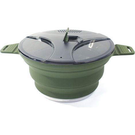 Casserole pliable - Poêle portable - Cuisine de camping - Fond en acier inoxydable - Extensible jusqu'à 31,5 cm - Vert foncé (1/5)