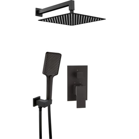 Set doccia a incasso con miscelatore doccetta e soffione quadrato finitura nero - Anevo