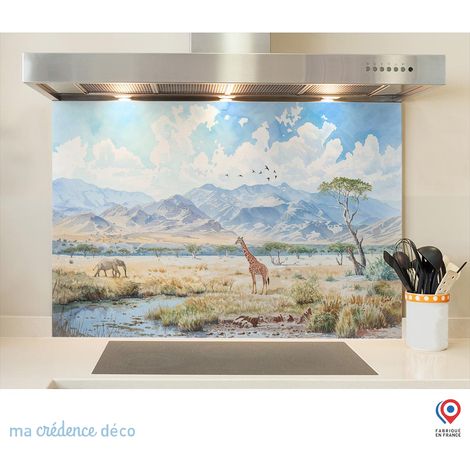 Fond de hotte : Savane Aquarelle - Verre trempé - 45 cm - 90 cm